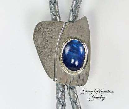 Fancy Designer Bolo Tie Small Modern Sterling Silver Moonstone Bolo Tie, One of a Kind Unique Sculptural Wedding Bolo Tie for Women or Men