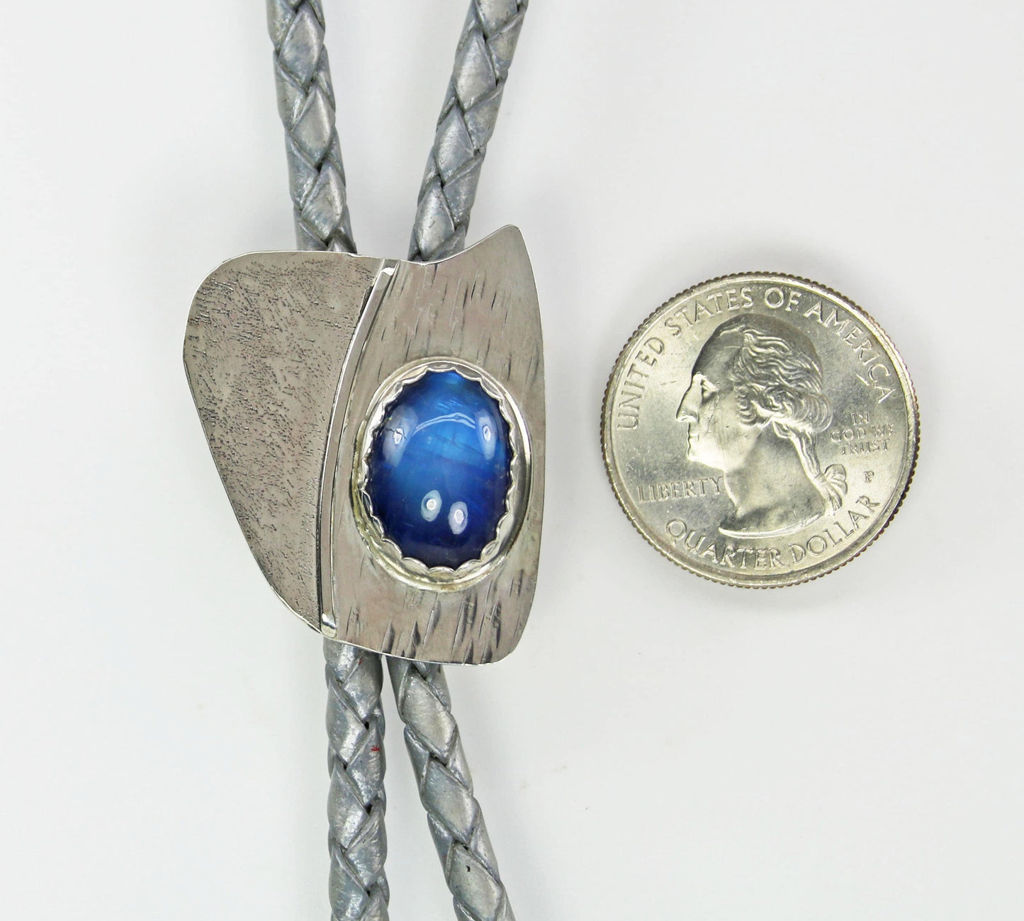 Fancy Designer Bolo Tie Small Modern Sterling Silver Moonstone Bolo Tie, One of a Kind Unique Sculptural Wedding Bolo Tie for Women or Men