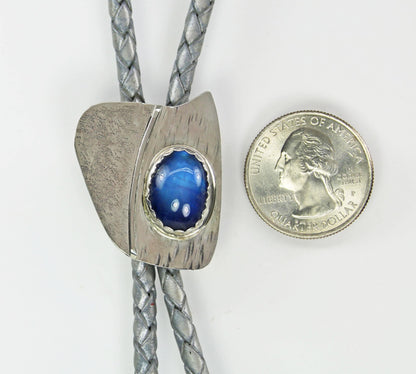 Fancy Designer Bolo Tie Small Modern Sterling Silver Moonstone Bolo Tie, One of a Kind Unique Sculptural Wedding Bolo Tie for Women or Men