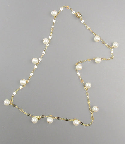 Dainty Pearl Necklace in Gold with Your choice of Length, and a 14k gf Magnetic Clasp, the perfect gift for her