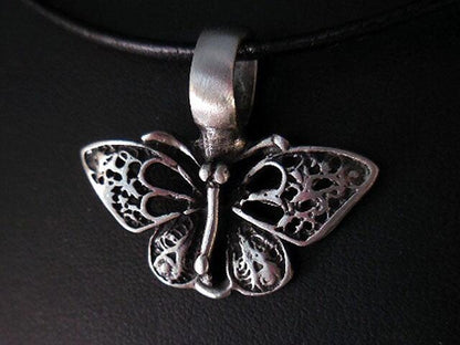 Butterfly Necklace, Pewter Butterfly Pendant, Leather Cord Necklace, Butterfly Jewelry, Girls Necklace, Lacy Butterfly, Statement Necklace