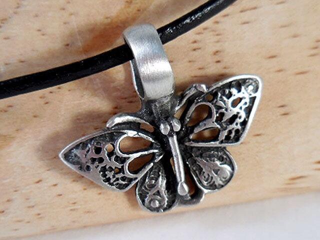 Butterfly Necklace, Pewter Butterfly Pendant, Leather Cord Necklace, Butterfly Jewelry, Girls Necklace, Lacy Butterfly, Statement Necklace