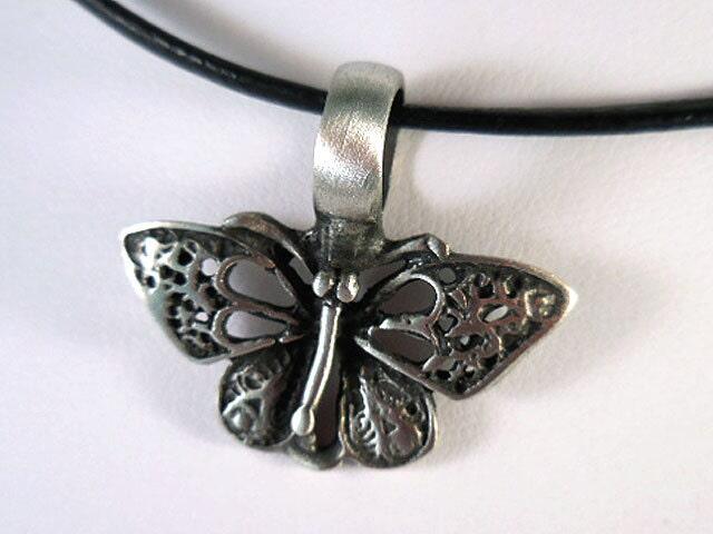 Butterfly Necklace, Pewter Butterfly Pendant, Leather Cord Necklace, Butterfly Jewelry, Girls Necklace, Lacy Butterfly, Statement Necklace