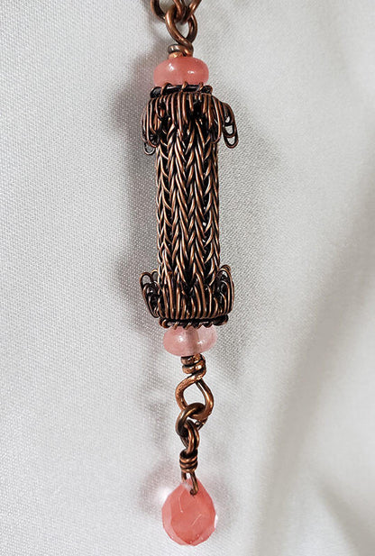 Copper Necklace and Matching Earrings with Rose Quartz Accents