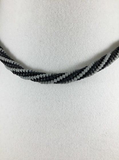 Beaded Necklace with White Marble Pendant, Herringbone Stitch, 19 Inch