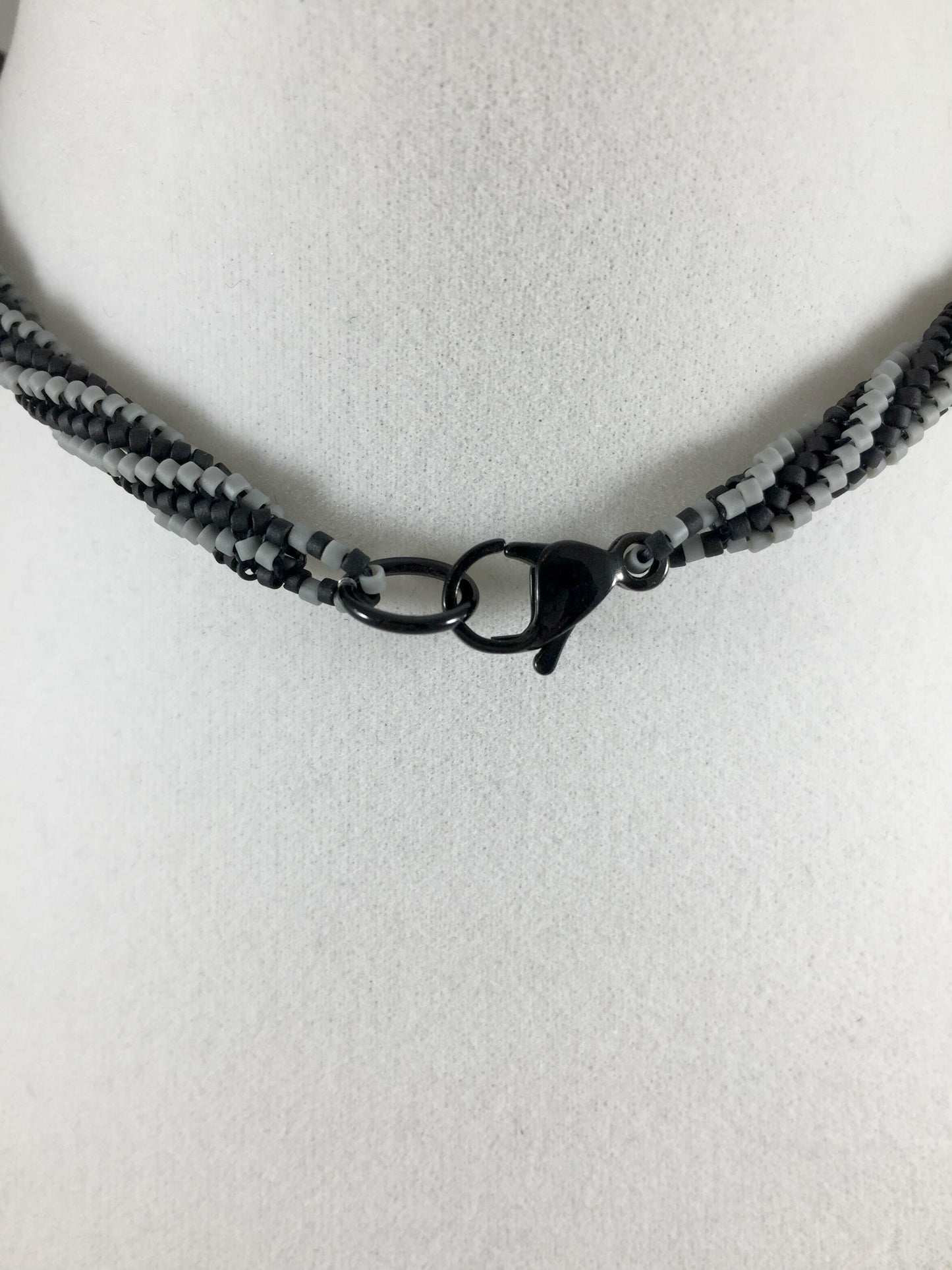 Beaded Necklace with White Marble Pendant, Herringbone Stitch, 19 Inch