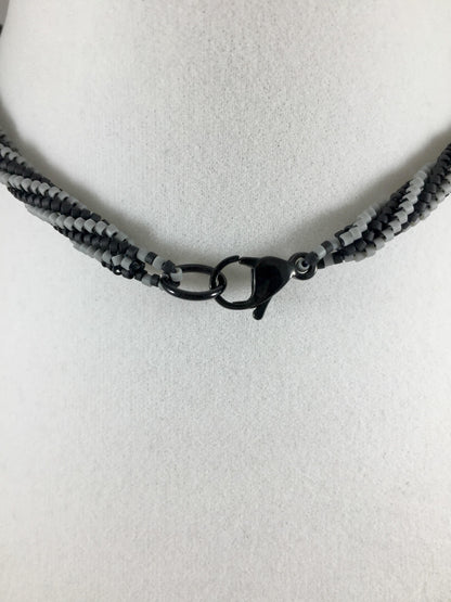 Beaded Necklace with White Marble Pendant, Herringbone Stitch, 19 Inch