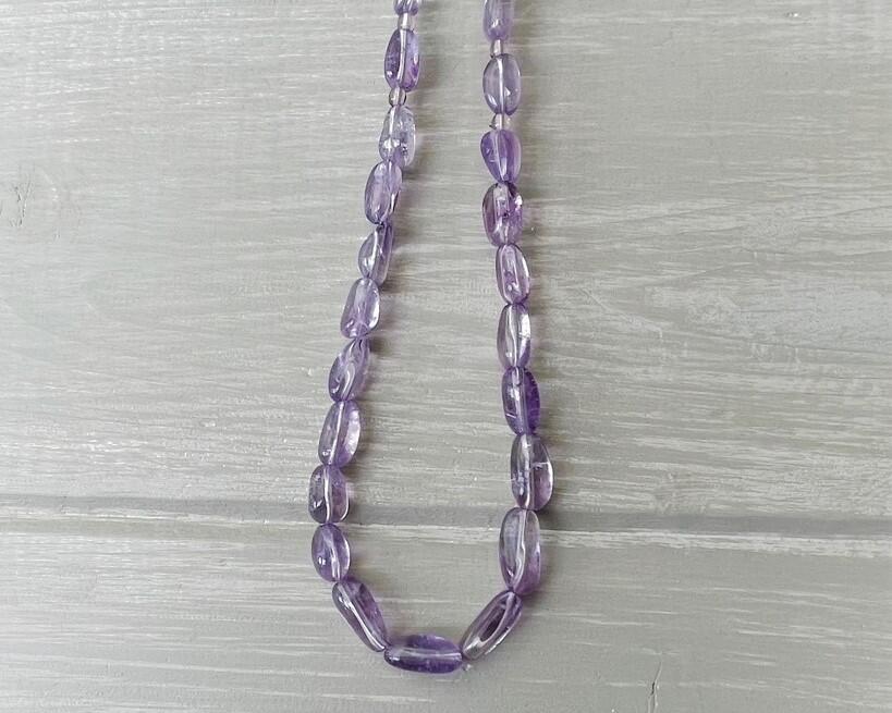 Amethyst Beaded Necklace with Sterling Heart Clasp