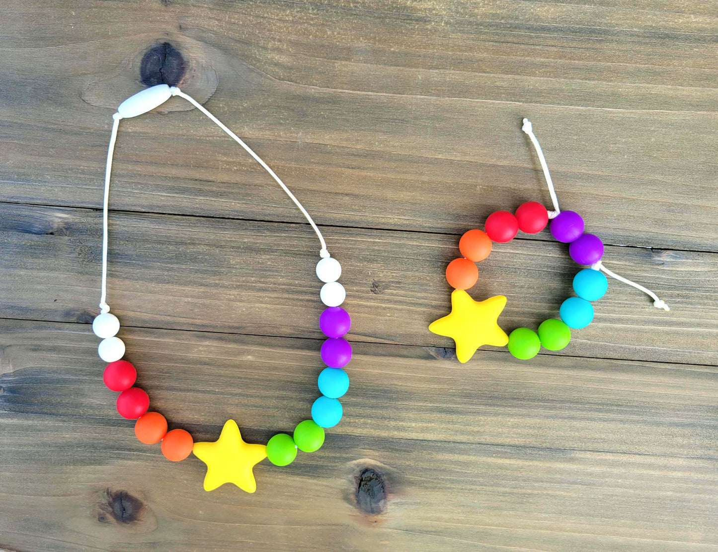 Kids Rainbow Star Necklace made from Silicone Beads