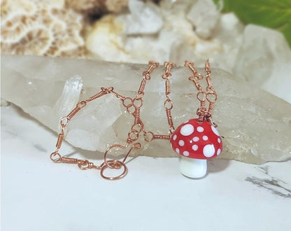 Red Amanita Mushroom Copper Necklace