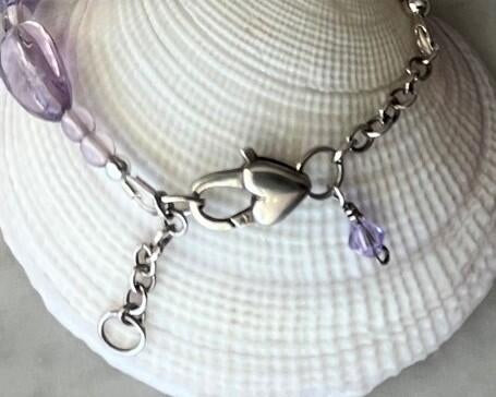 Amethyst Beaded Necklace with Sterling Heart Clasp