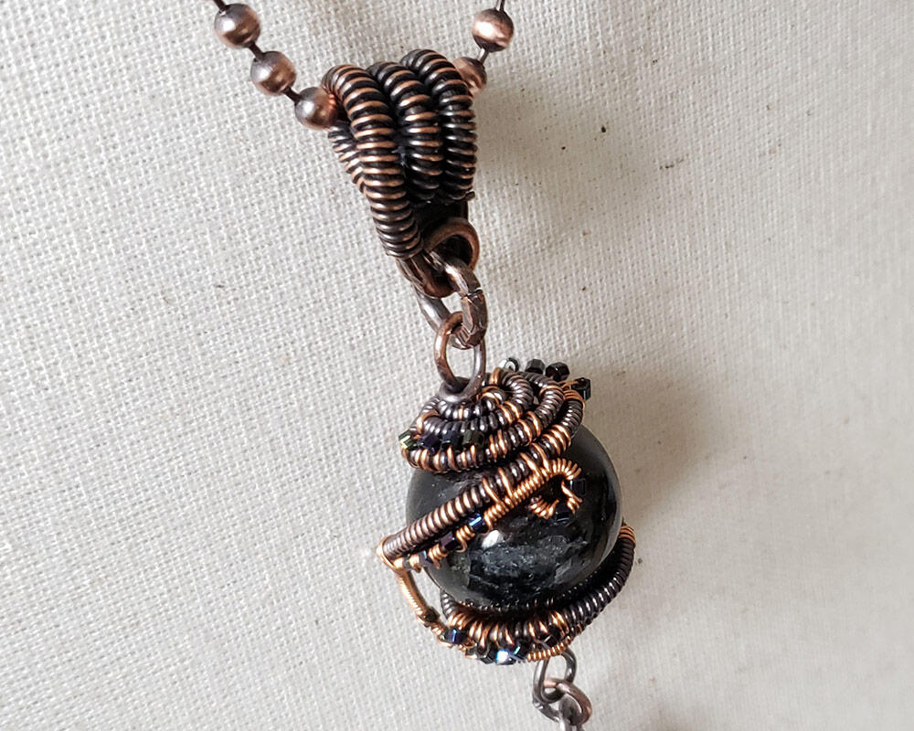 Galaxy Statement Necklace, Copper Wire Wrapped Nuummite