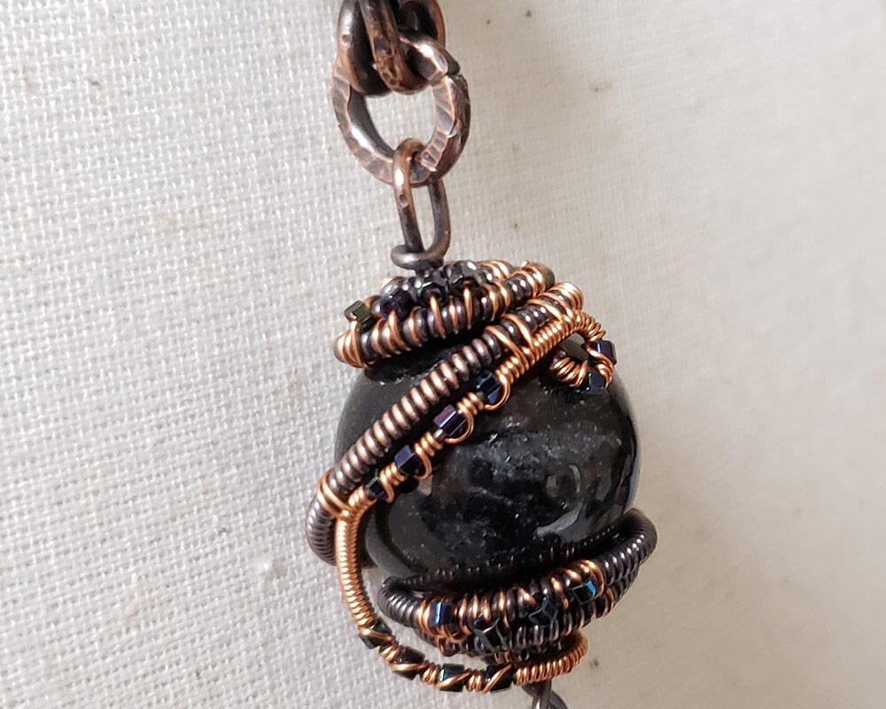 Galaxy Statement Necklace, Copper Wire Wrapped Nuummite