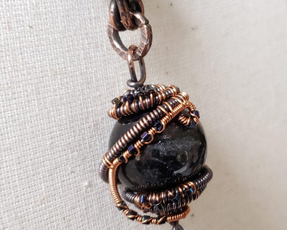 Galaxy Statement Necklace, Copper Wire Wrapped Nuummite