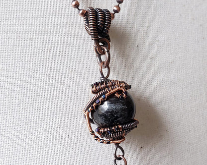 Galaxy Statement Necklace, Copper Wire Wrapped Nuummite