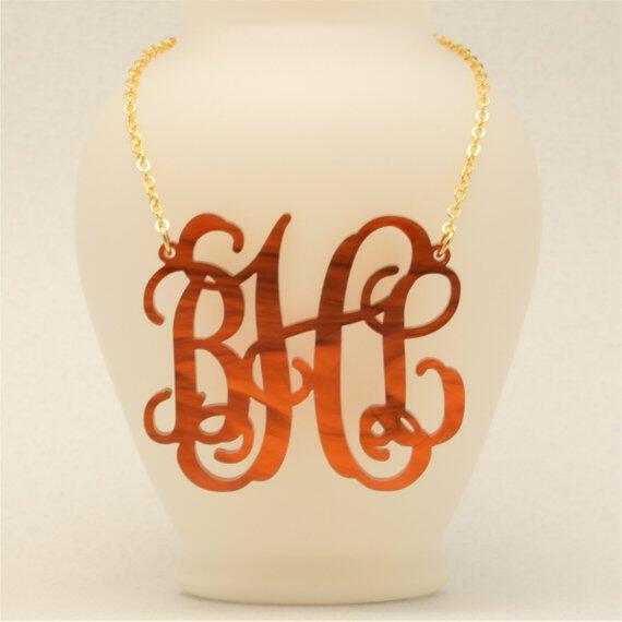 Vine Monogram Acrylic Necklace, XXL 3 Inches Wide