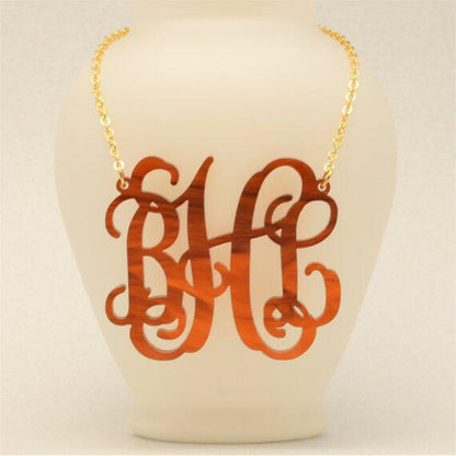 Vine Monogram Acrylic Necklace, XXL 3 Inches Wide